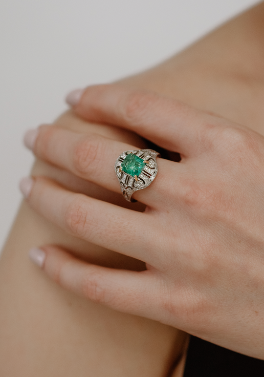 Art Nouveau Styled Emerald Ring
