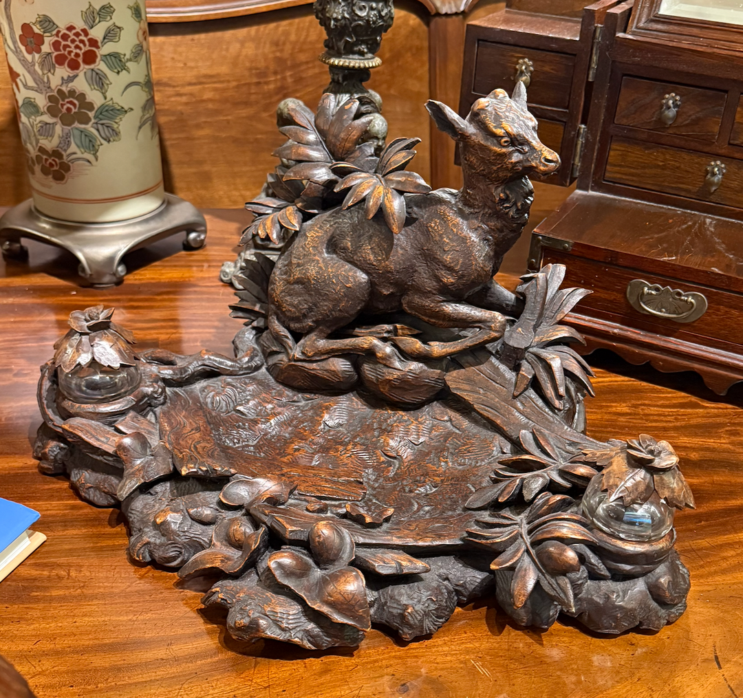 Black Forest Inkstand with Reclining Chamois