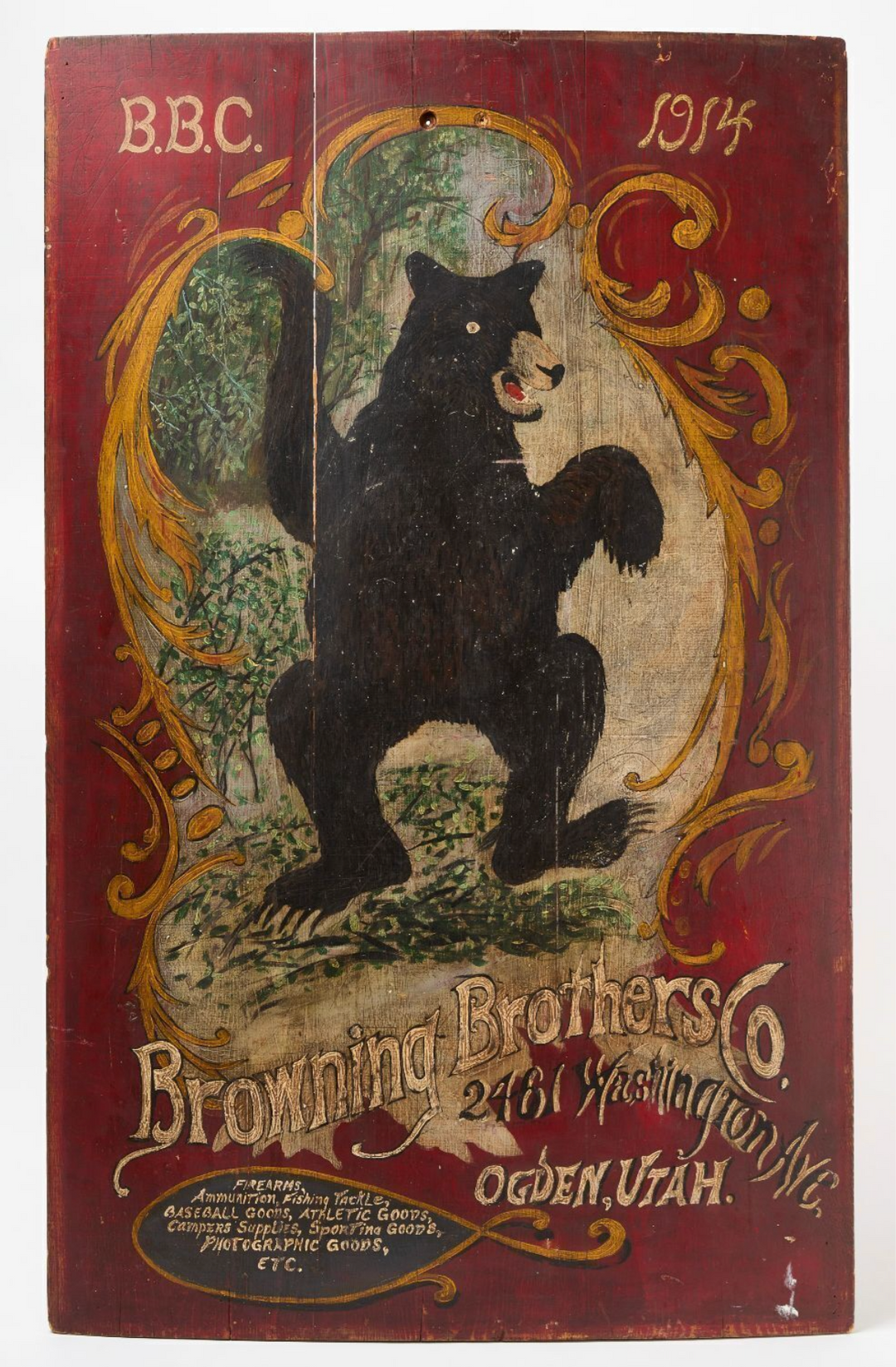 Browning Brothers Co. Trade Sign with Black Bear