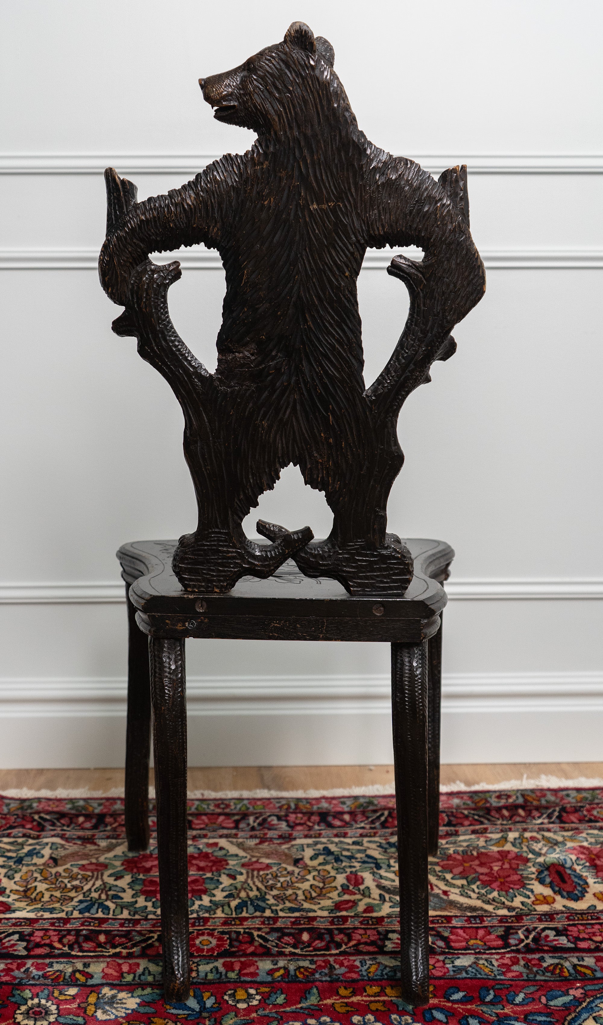 19th Century Carved Linden Wood Black Forest Bear Chair Anthonys