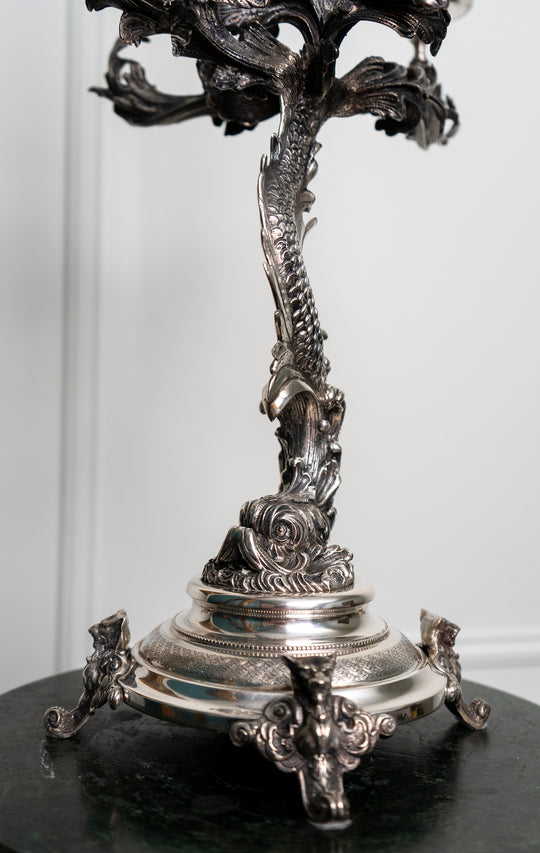 Pair of Italian Sterling Silver Rococo Revival Candelabra's in the form of a Dolphin