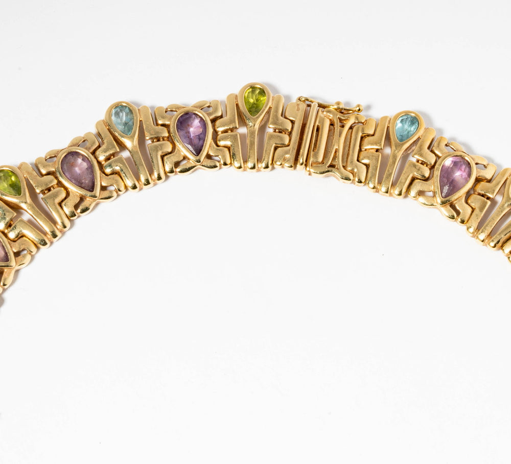 14K Gold, Topaz, Peridot & Amethyst Necklace