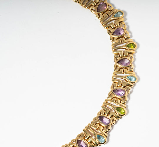 14K Gold, Topaz, Peridot & Amethyst Necklace