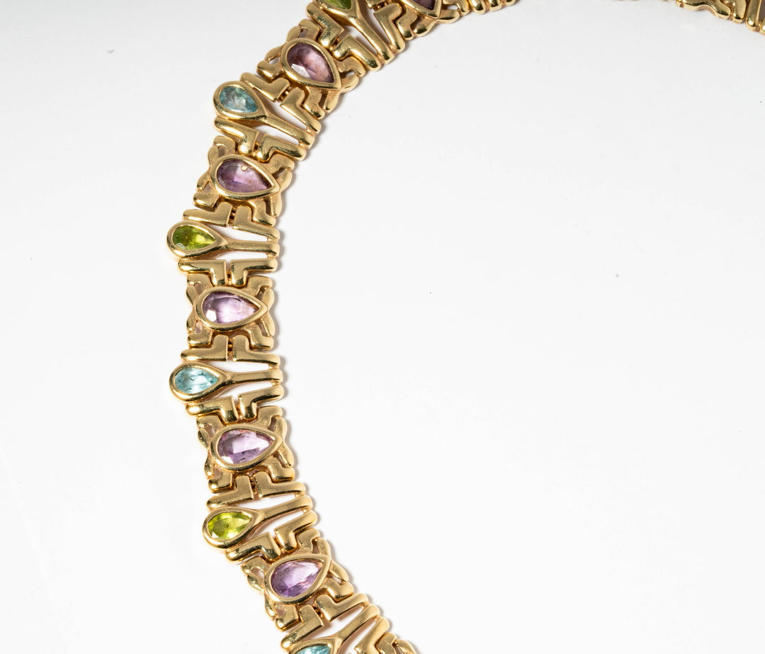 14K Gold, Topaz, Peridot & Amethyst Necklace