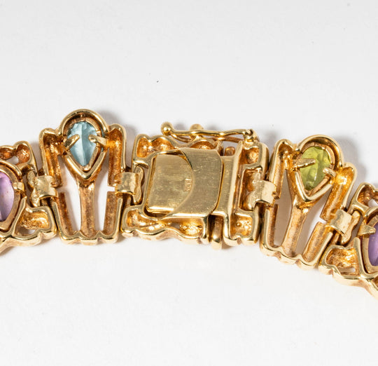 14K Gold, Topaz, Peridot & Amethyst Necklace