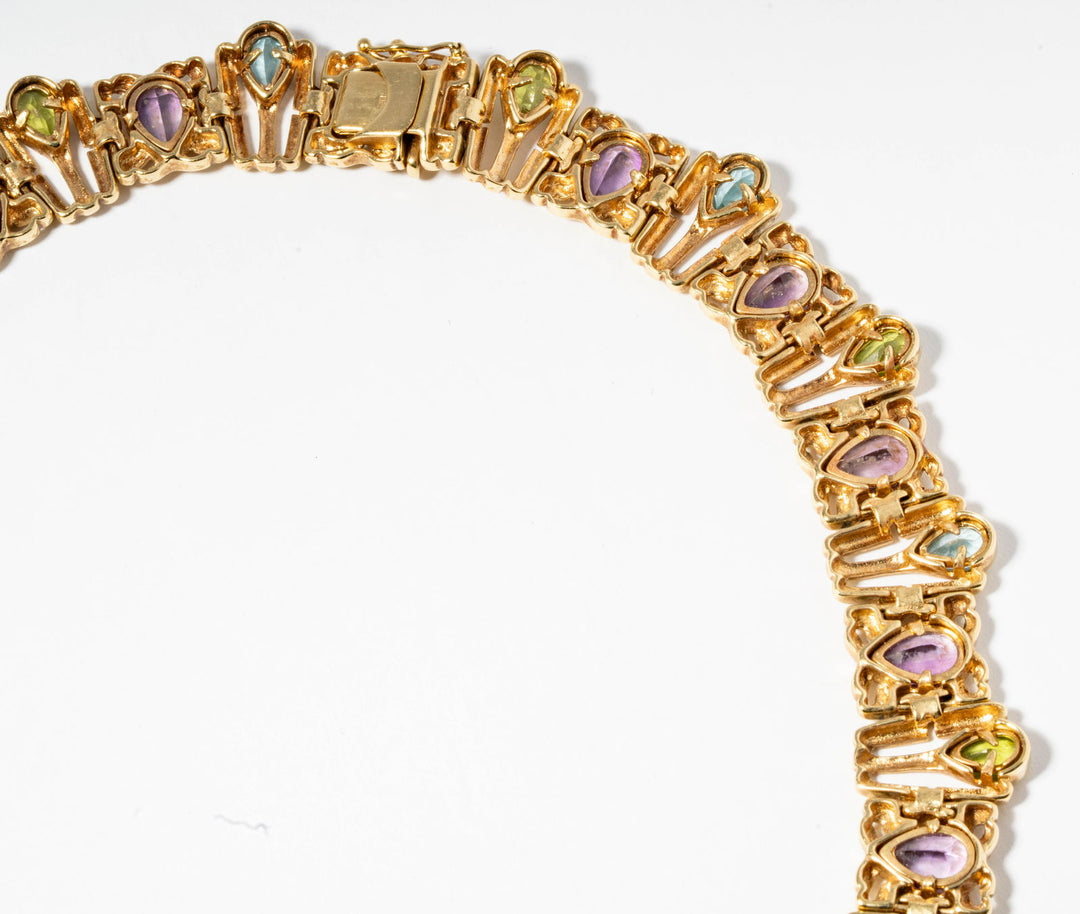 14K Gold, Topaz, Peridot & Amethyst Necklace