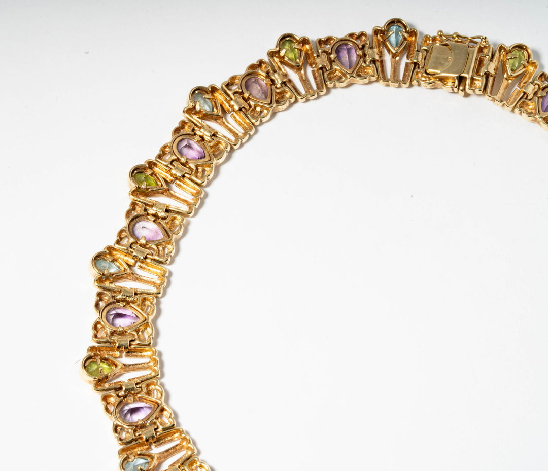 14K Gold, Topaz, Peridot & Amethyst Necklace