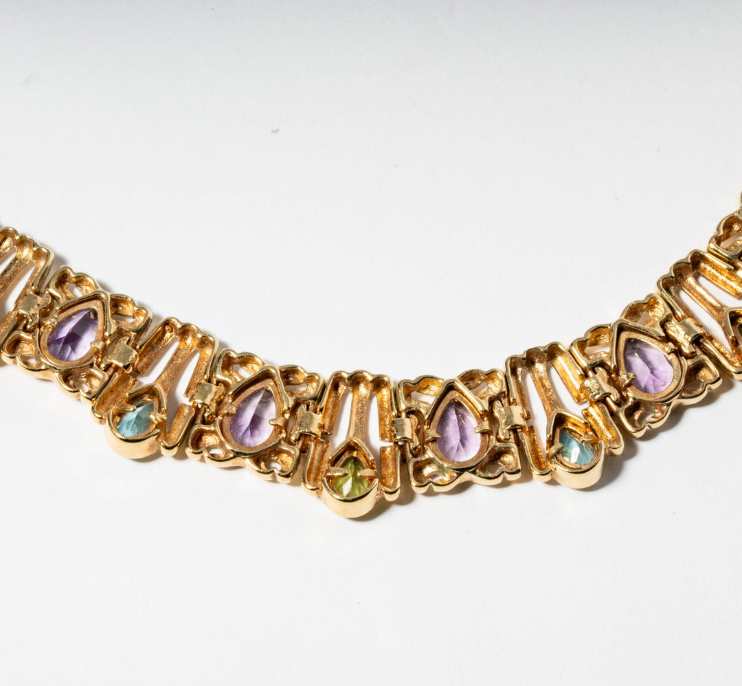 14K Gold, Topaz, Peridot & Amethyst Necklace