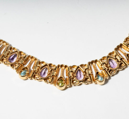 14K Gold, Topaz, Peridot & Amethyst Necklace