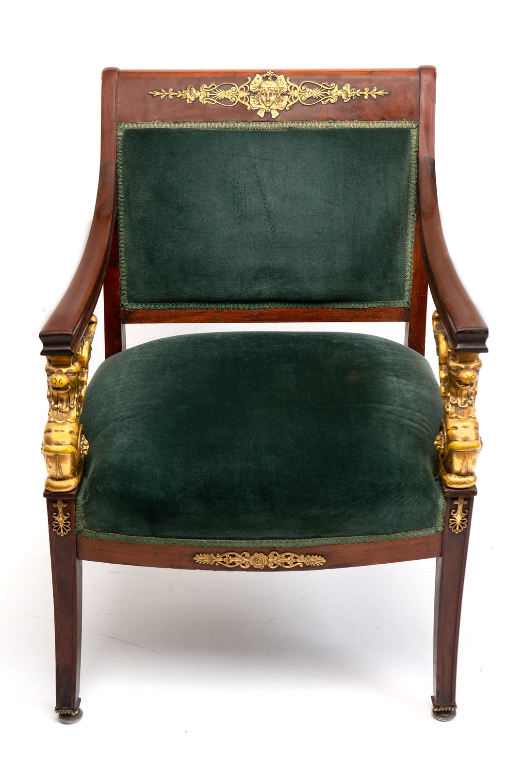 Green French Empire Fauteuil Chair