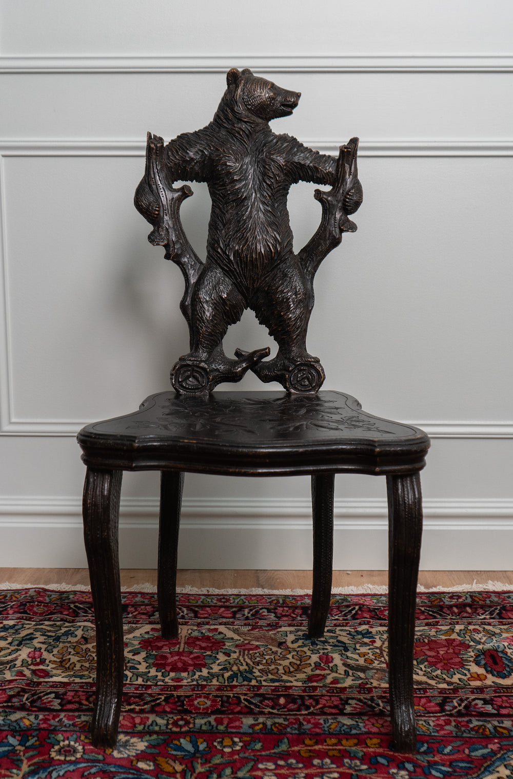 19th Century Carved Linden Wood Black Forest Bear Chair