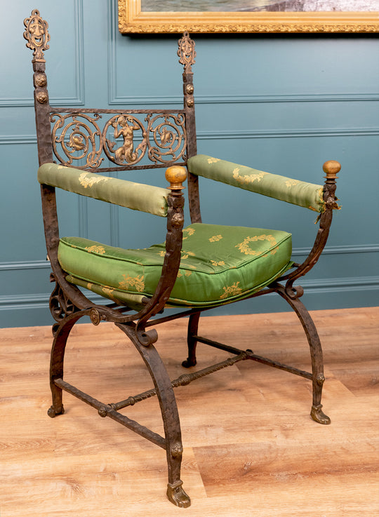 After Oscar Bach Pair Of Hand Wrought Iron Throne Chairs
