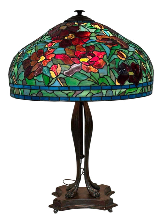 Peony Leaded Glass Lamp on Cat's Paw Base After Tiffany Studios