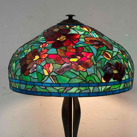 Peony Leaded Glass Lamp on Cat's Paw Base After Tiffany Studios