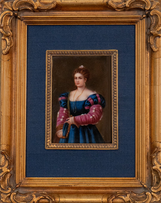 19th c. Portrait of an Italian Woman After Titian Painted Porcelain