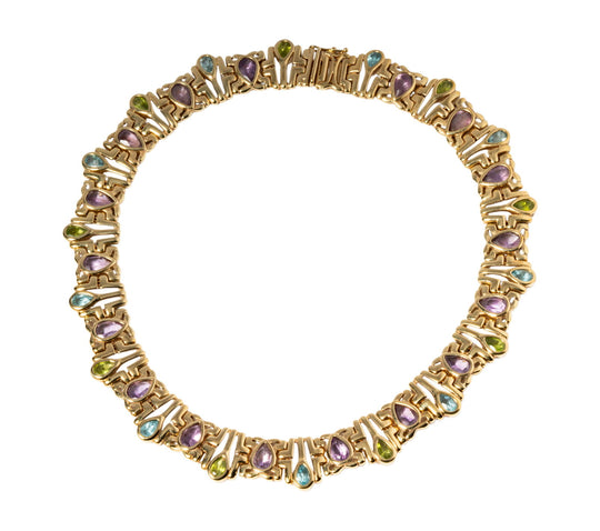 14K Gold, Topaz, Peridot & Amethyst Necklace