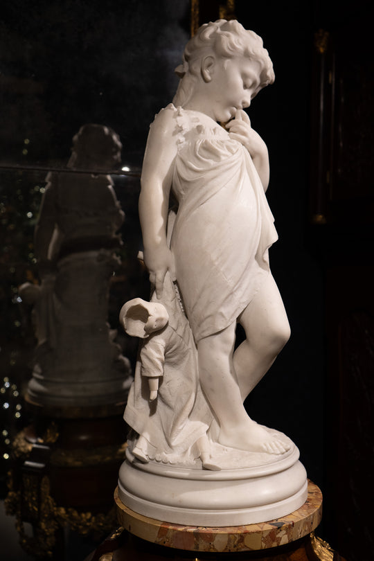 Polydore Comein (BELGIUM, 1848-1907) marble statue with stand