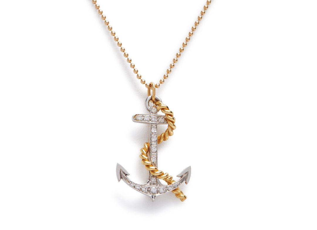 Vintage 18KT and Diamond Anchor Pendant Brooch