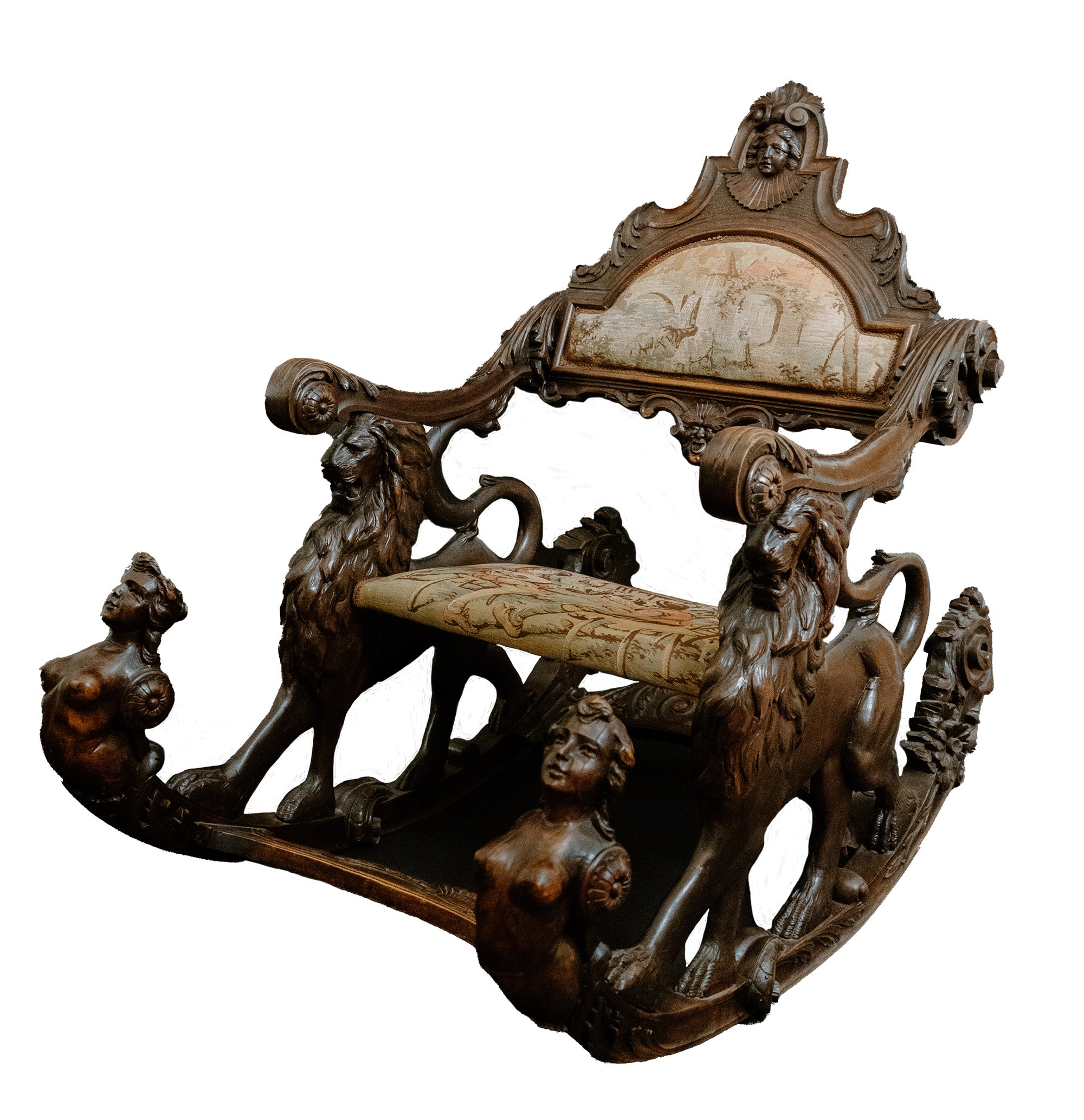 19th c. Venetian Lion Mounted Walnut Rocker – Anthonys Fine Art & Antiques