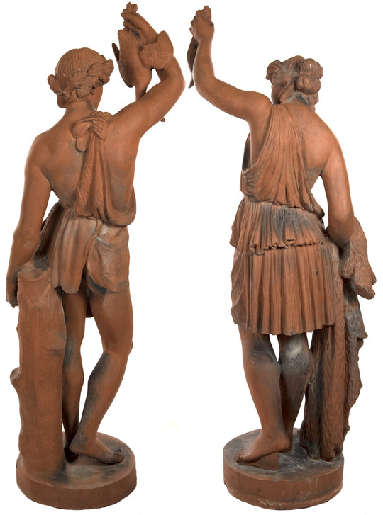 Italian Terracotta Figures of Hunting and Fishing (Cacciatore e Pescatrice)