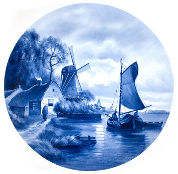 Large Painted Blue and White Delft Charger