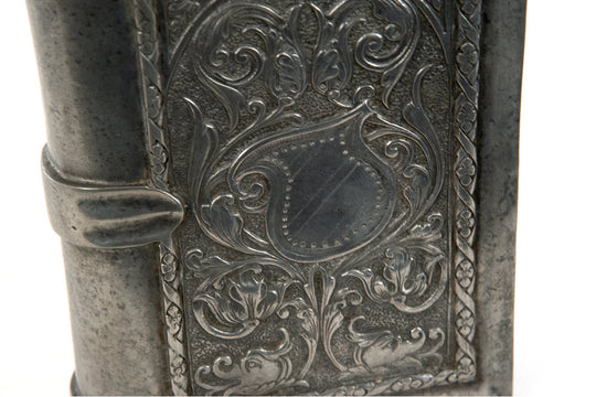 Large Incised Pewter Flask in form of a Book