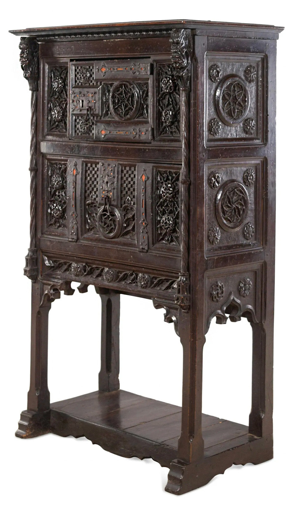 17th Century Gothic Revival Carved Cabinet on Stand