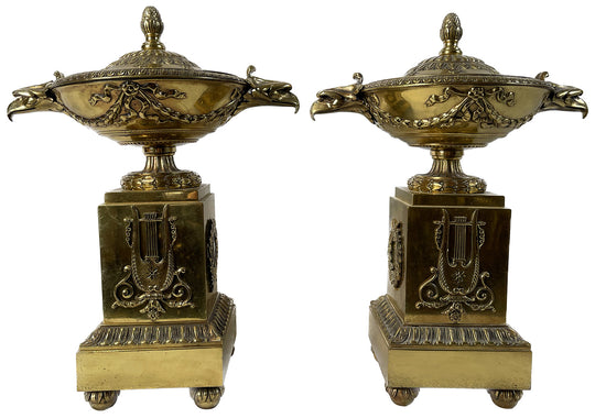 Pair of 19th Century French Brass Andirons with Eagles
