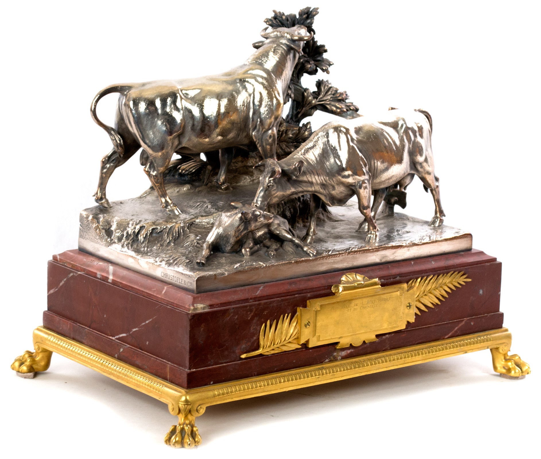 A Christofle Trophy Group of Cattle by Pierre Louis Rouillard ...