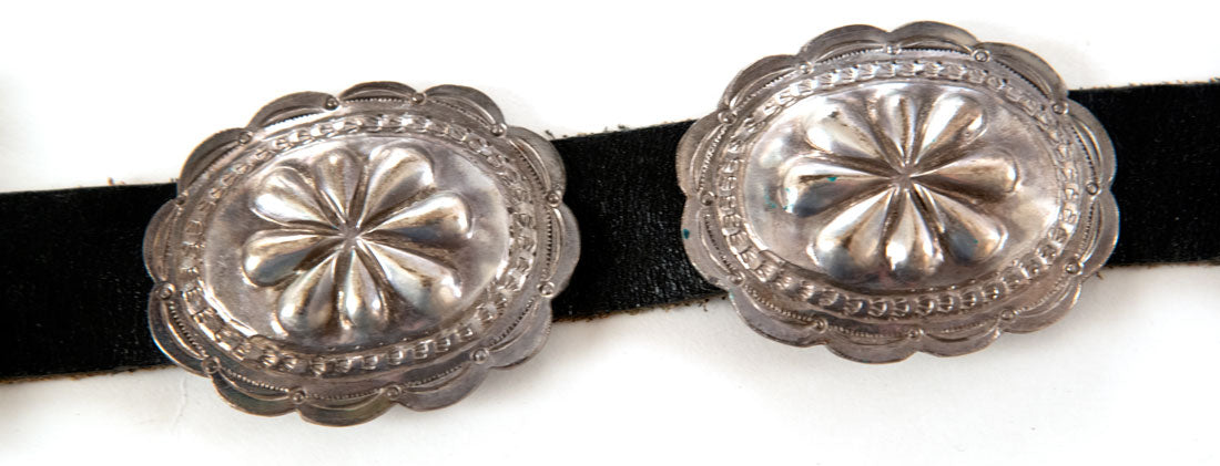 Navajo Silver and Leather Concho Belt c. 1940s, 20-32 waist (J90863B