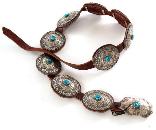 Navajo Silver and Turquoise Concho Belt