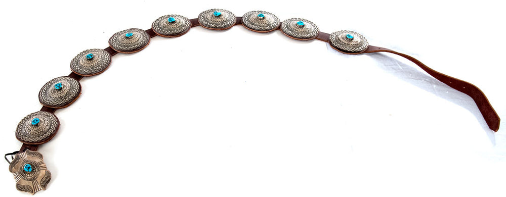 Navajo Silver and Turquoise Concho Belt