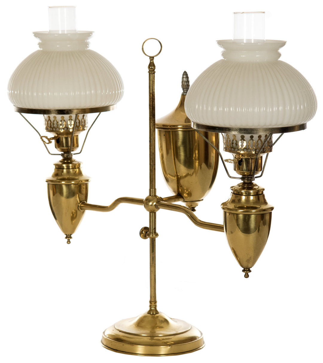 19th Century White Ribbed Case Glass Double Student Lamp