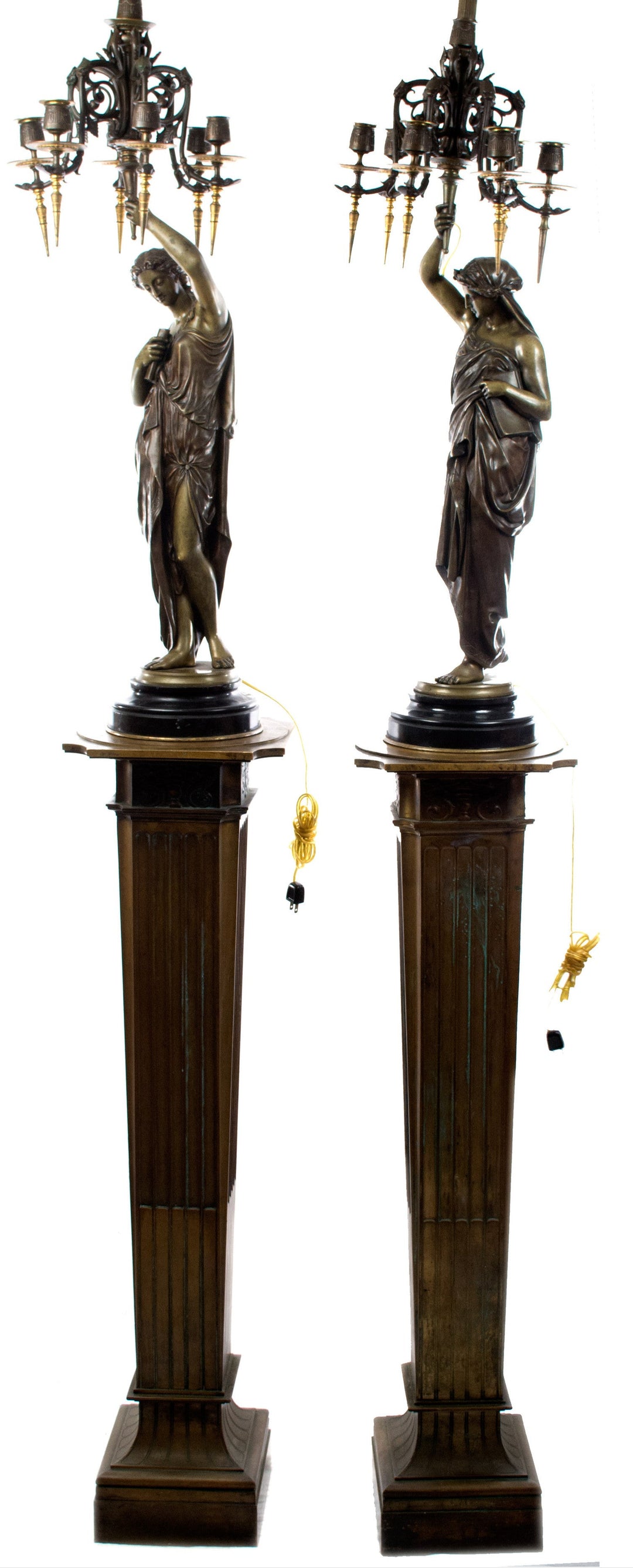 A Pair of Monumental Figural Candelabra on Stands by Émile Picault