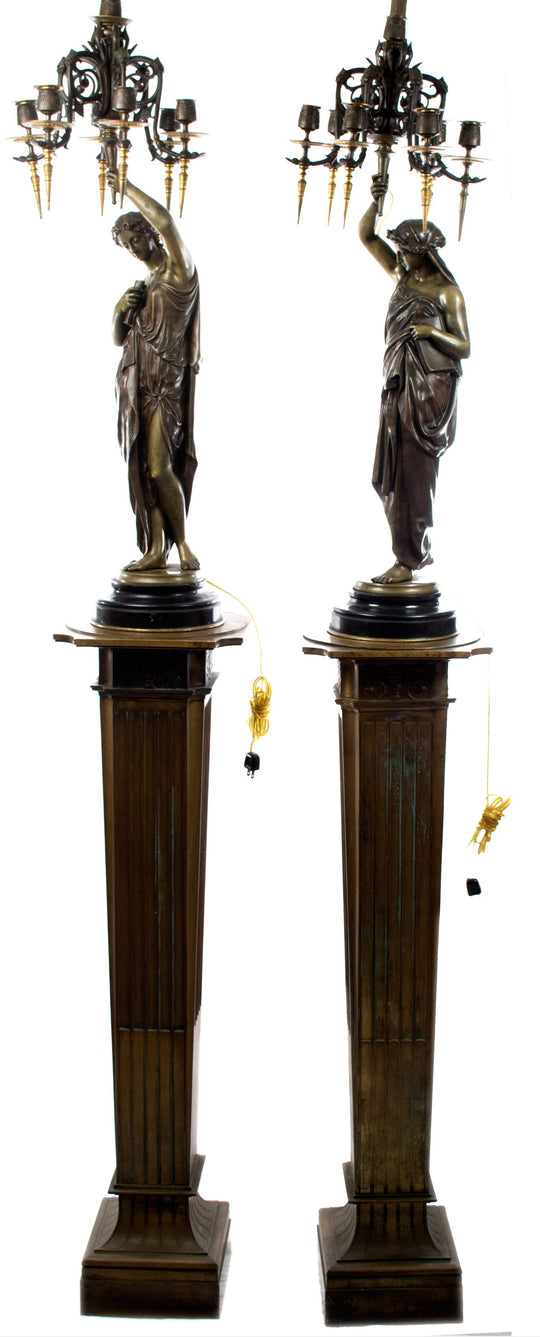 A Pair of Monumental Figural Candelabra on Stands by Émile Picault
