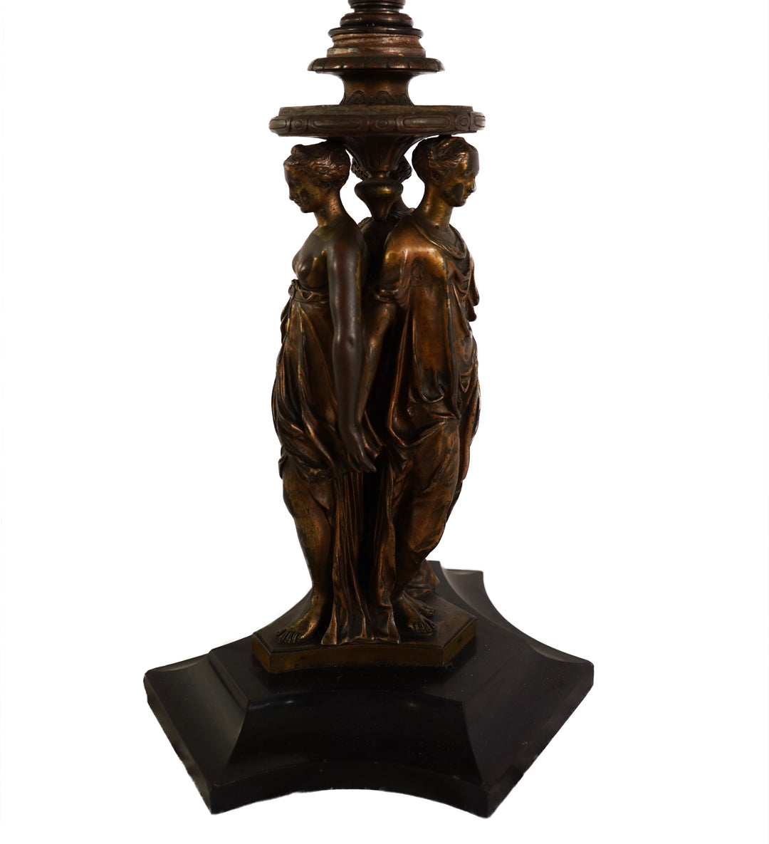 19th Century Bronze Three Goddesses Lamp