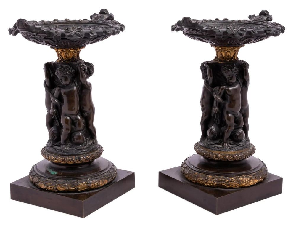 Pair of 19th Century French Bronze Figural Tazza