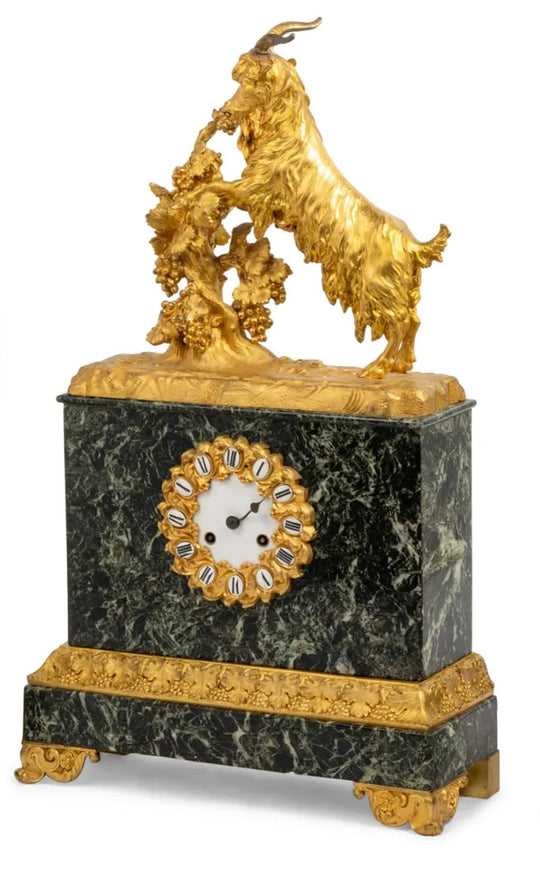 Early 19th Century Marble & Gilt Bronze Mantel Clock with Goat
