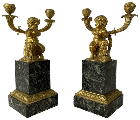 Pair of Early 19th Century Marble & Gilt Bronze Figural Candelabras