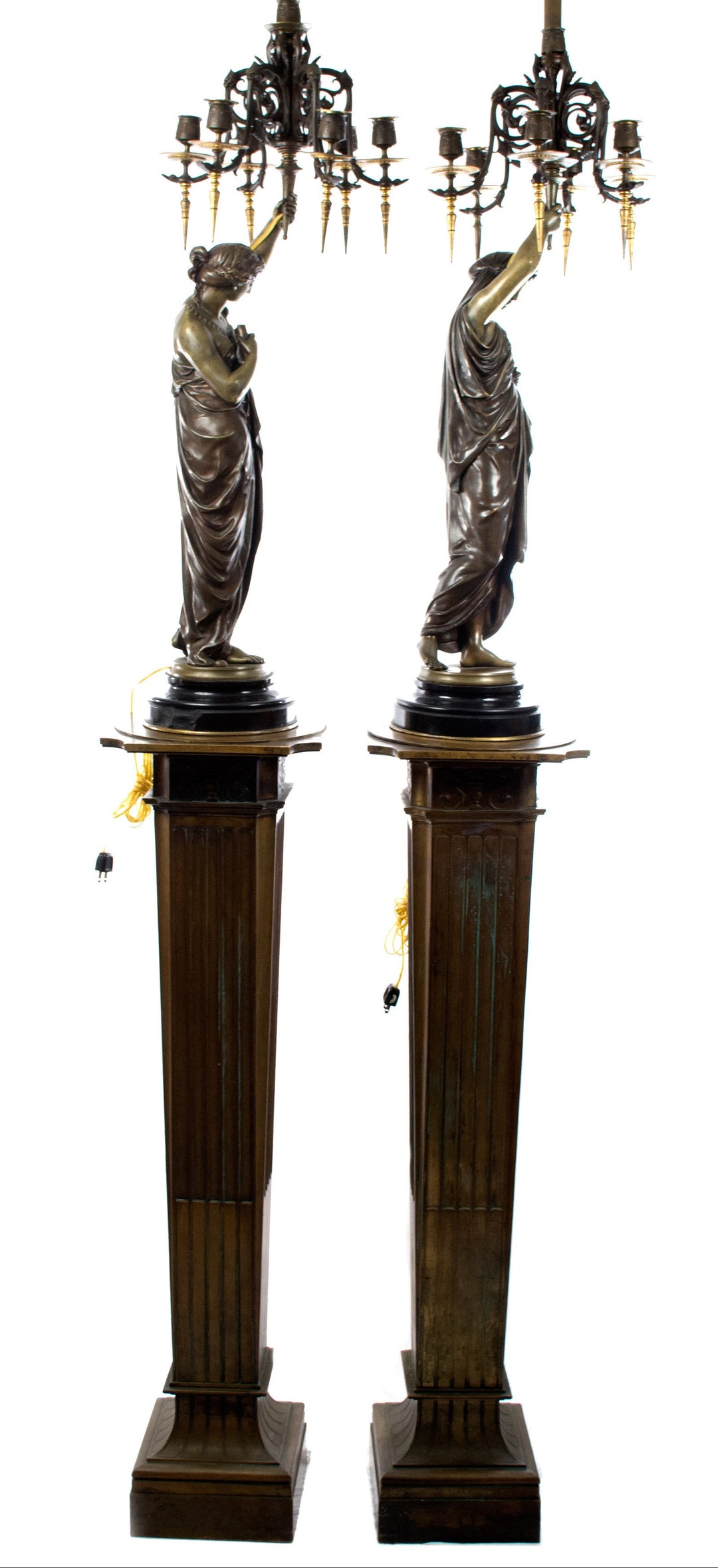 A Pair of Monumental Figural Candelabra on Stands by Émile Picault