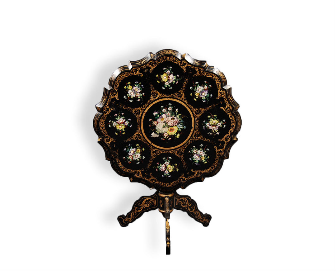 French Beaux-Arts Occasional Table with Floral Cartouches