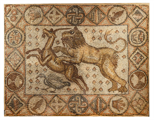 4th Century Roman Mosaic of Goose, Antelope & Lion