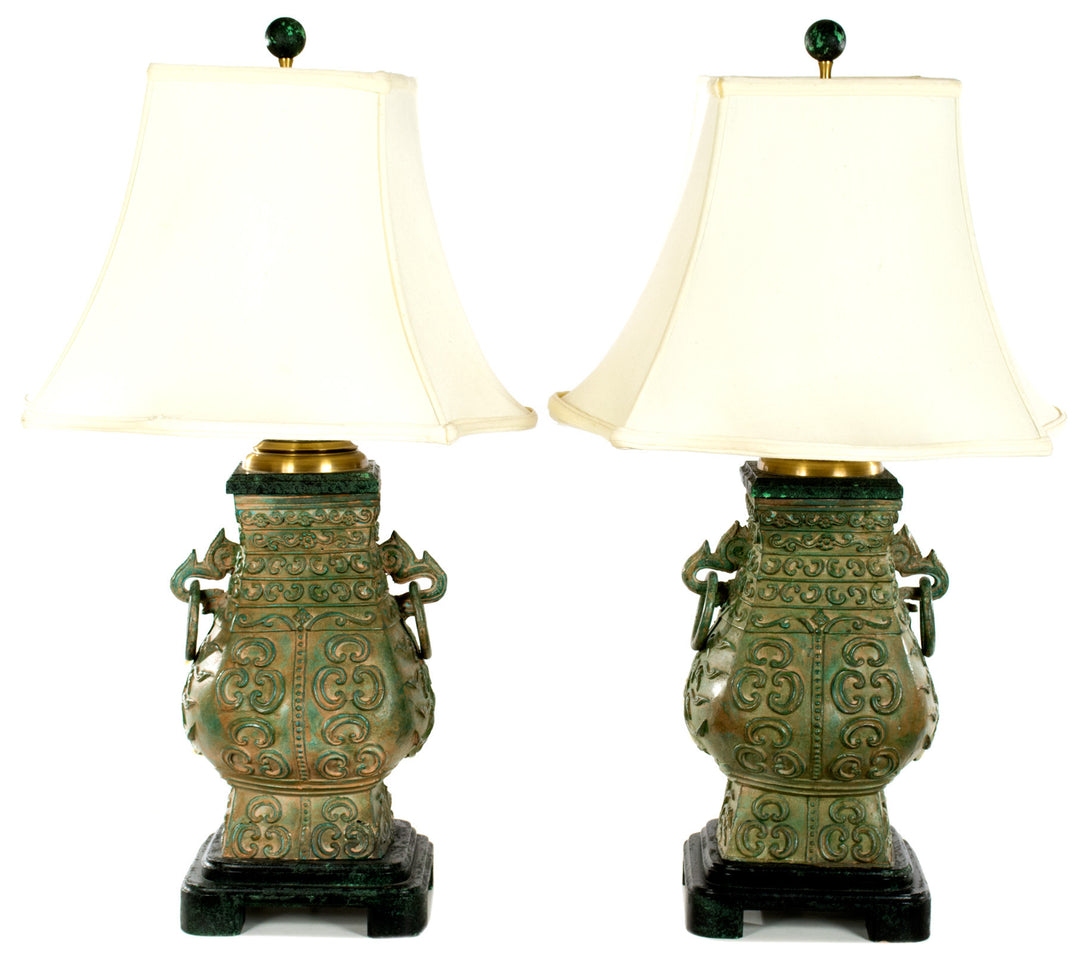 Pair of Table Lamps in the Shape of Chinese Temple Urns