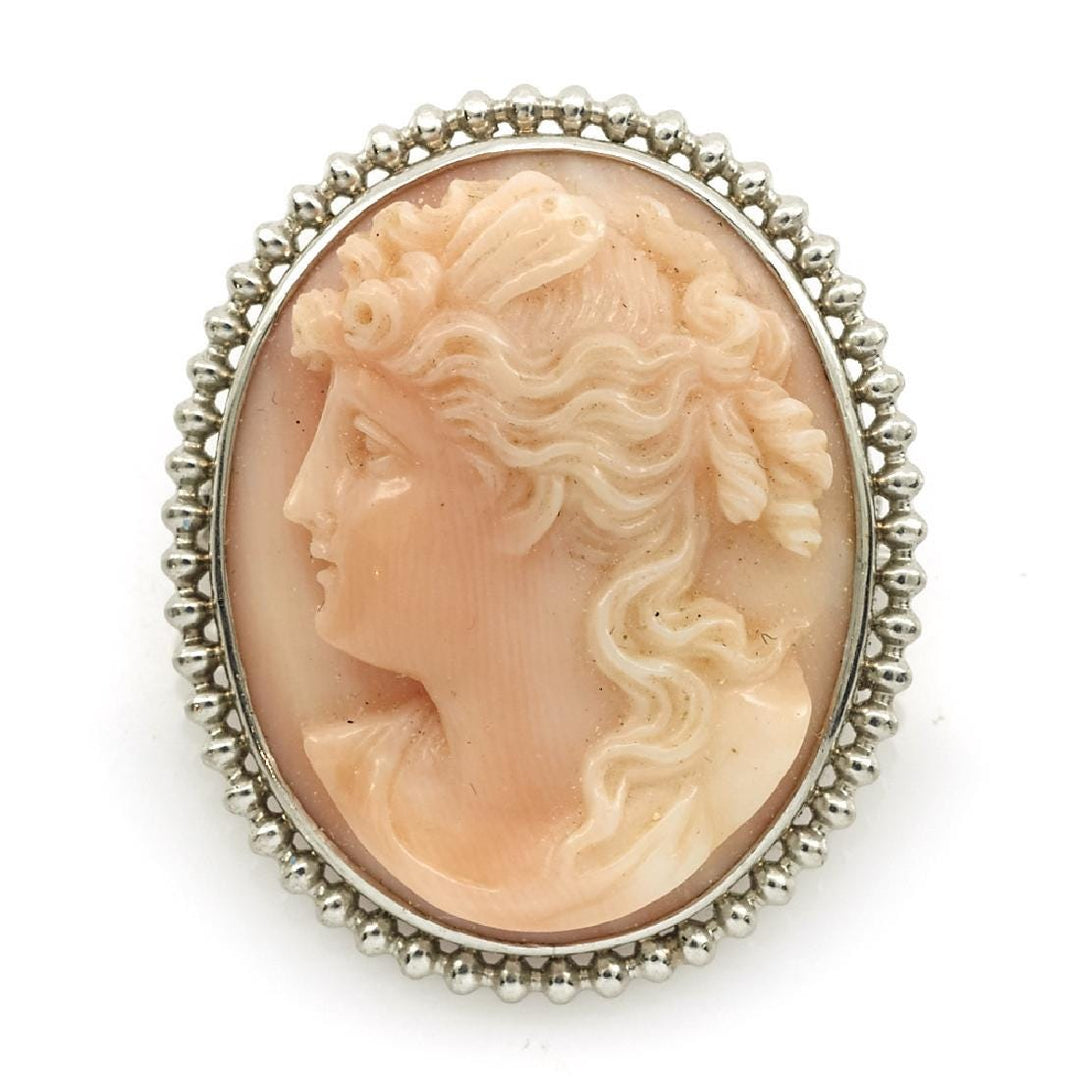 Platinum and Coral Cameo Brooch/Pendant