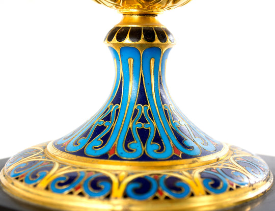 French Cloisonné, Marble, and Ormolu Garniture