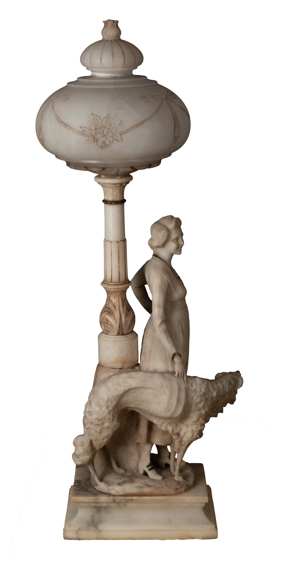 Italian Art Nouveau Alabaster Sculptural Lamp (c. 1890)