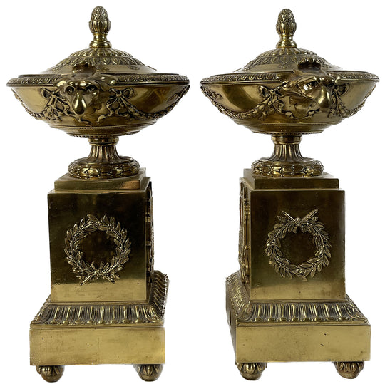 Pair of 19th Century French Brass Andirons with Eagles