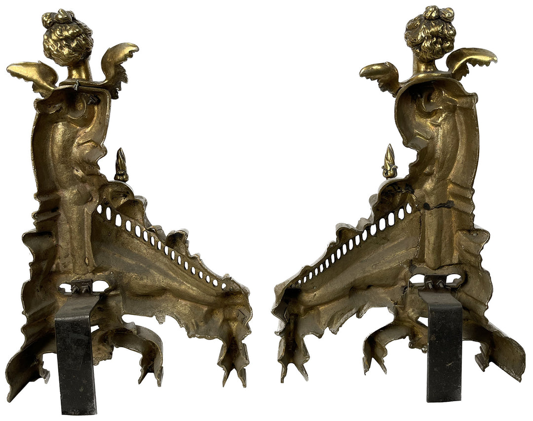 Pair of Louis XV-Style Figural Brass Andirons