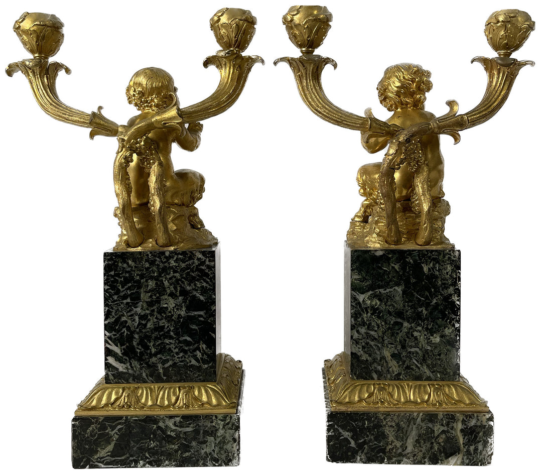 Pair of Early 19th Century Marble & Gilt Bronze Figural Candelabras