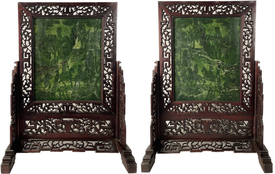 Pair of Chinese Spinach Jade Table Screens